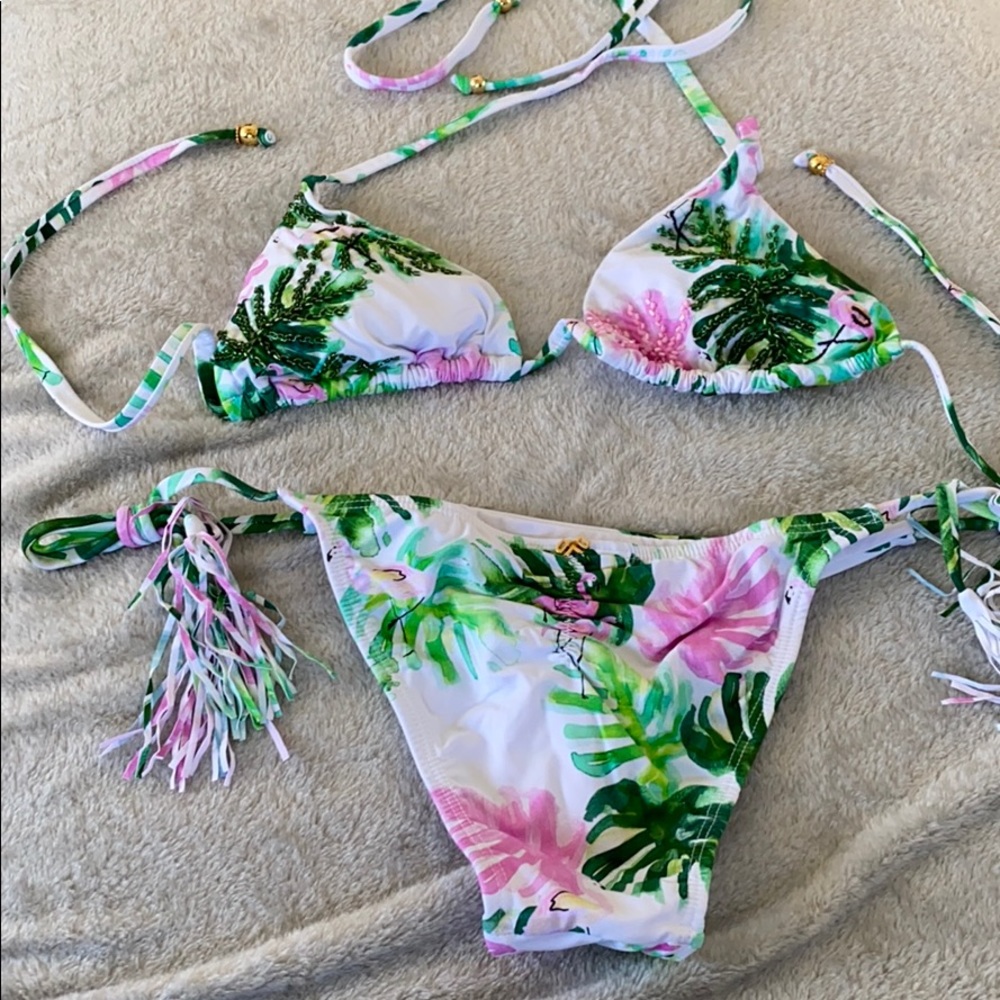 PilyQ pink and green Flamingo bikini - Picture 5 of 6